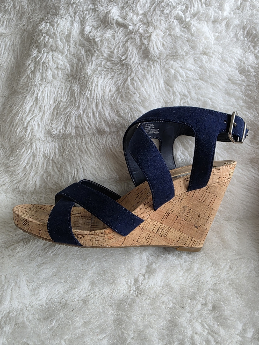 INC International Concepts Navy Suede Cork Wedge Sandals